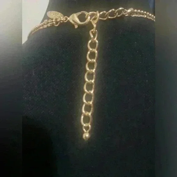 Style & Co Orangish Oval Stone Double Chain Pendant Necklace, 38" + 3" extender - Picture 5 of 5